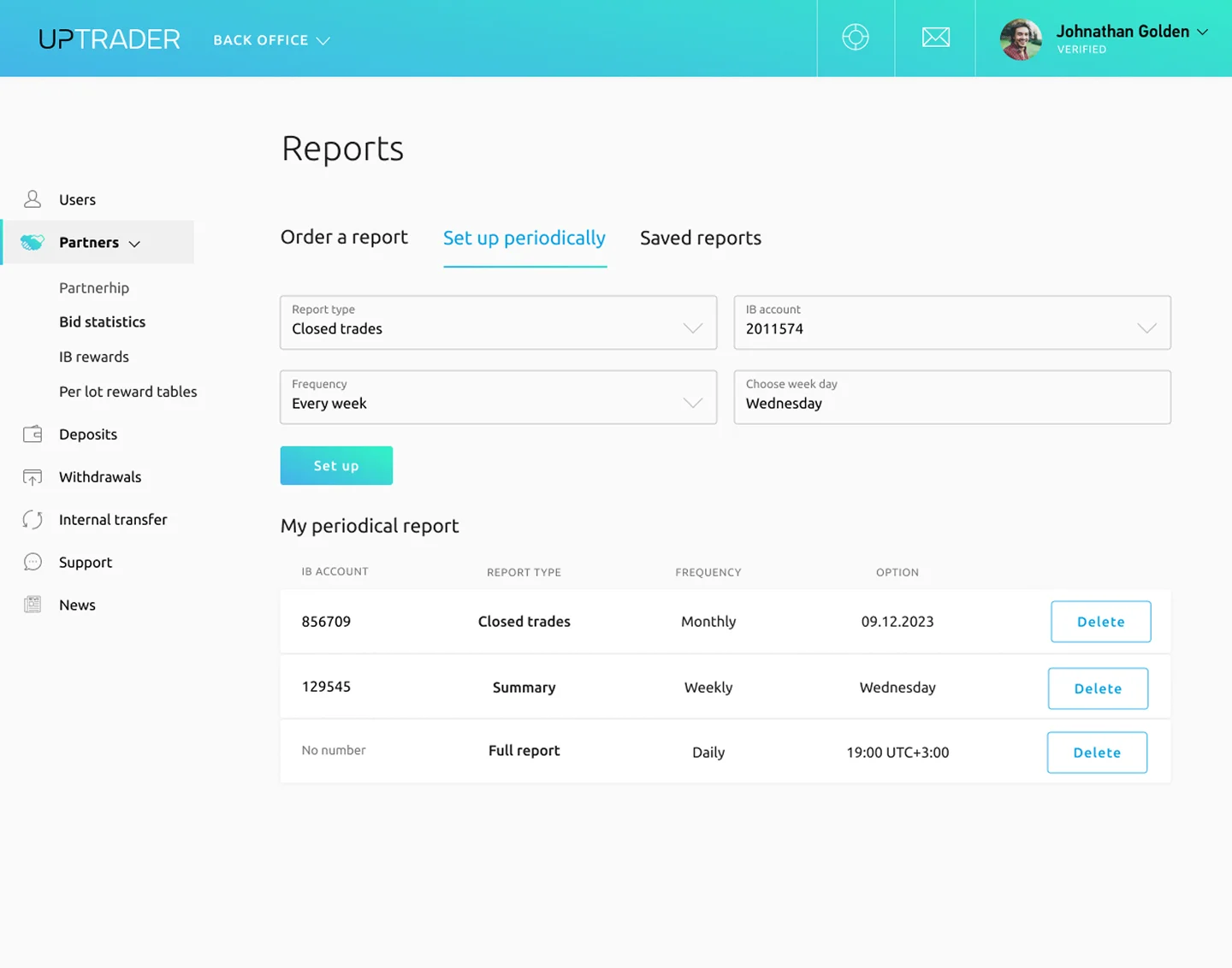 UpTrader CRM product interface; illustrative data